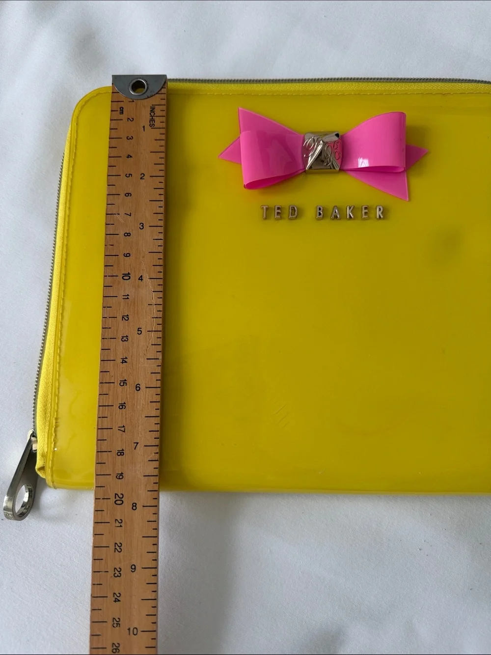 Ted Baker Yellow Patent Pouch with Pink Bow Detail - Picture 8 of 10